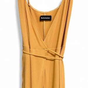 Reformation Mustard Midi Wrap Wrap Dress